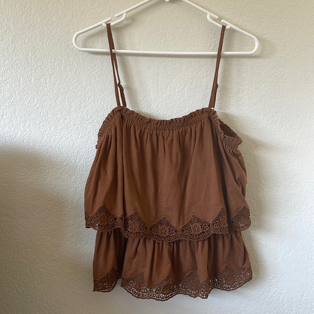 Brown express boho babydoll tank top